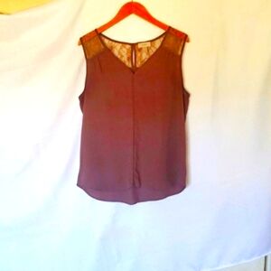 Loft Brown Sleeveless Blouse Lace Shoulders Size Large